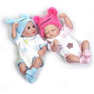 Reborn Baby Dolls, 2pcs 10 inch/26cm Boy and Girl Twins Full Body Soft Silicone